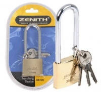 Padlock Zenith Brass 38mm Long-Shackle Bls - 4 Pack Photo