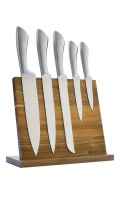 Eetrite - 6 Piece Stainless Steel Knives with Acacia Stand - Silver Photo