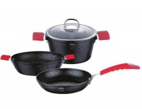 Berlinger Haus 4-Piece Stone Touch Marble Coating Oven Safe Cookware Set Black & Red Photo