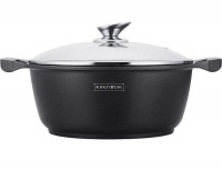 Royalty Line 24cm Marble Coating Round Casserole Pot With Glass Lid - Black Photo