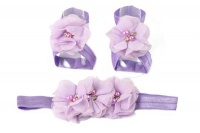 Chiffon Layered Flower with Diamante & Beads Barefoot Sandals & Headband Set in Light Purple Photo