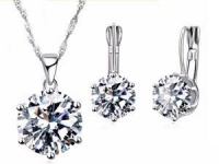 URBAN Charm 925 Silver Cubic Zirconia Necklace & Earring Set - Clear Photo