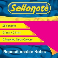 Sellonote Sello-Note 250 Sheet Neon Repositionable Notes - 51 x 51mm Photo