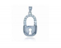925 Sterling Silver Clear Cubic Zirconia Padlock Style Pendant Photo