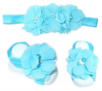 Triple Flower Diamante Headband with Barefoot sandal - Turquoise Photo