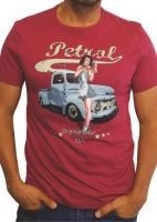 Petrol Clothing Co Men's Old Ford & Pin-Up T-Shirt - Burgundy Melange Photo