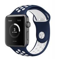 Apple Silicone Sport Band for Watch - Size 42mm in Navy and White Photo