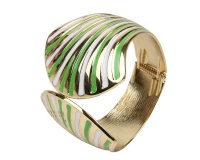 Arm Candy Fan Shell Hinged Cuff Bracelet - Green and White Photo