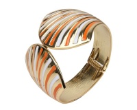 Arm Candy Fan Shell Hinged Cuff Bracelet - Orange and White Photo