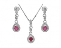 0.58ctw Ruby and Diamond Earring and Pendant Set in 925 Sterling Silver Photo