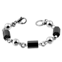 Jewelworx Stainless Steel 2-Tone Cylinder Ball Rolo Link Chain Bracelet Photo