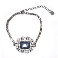 Lily & Rose Rectangular Box Chain In Gun Metal Colour With A Multi Shaped Diamante & Blue Faceted Stone - TLBR071 Photo