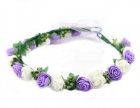 Handmade Floral Crown With Small Roses - White Purple Photo