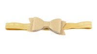 Handmade Faux Leather Bow On Satin Elastic Headband - Gold Photo
