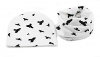 Baby Beanie And Cowl Set - Black Birds On White Photo