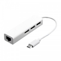Tuff-Luv USB-C Ethernet Adapter with 3 USB Port 2.0 HUB - White Photo