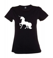 Unicorn Ladies Round Neck T-Shirt - Black Photo