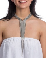 Layered Chain Fringe Statement Necklace - Silver Photo