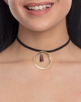 Hollow Circle Crystal Choker Necklace - Black & Gold Photo