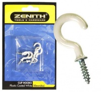 Bulk Pack 15 X Cup Hooks White Plastic Coated 20mm 6 Piece Photo