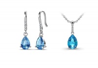 Destiny Anne Aquamarine Drop Earring & Necklace Set with Swarovski Crystals - Silver Photo