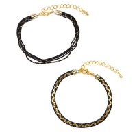 Lily & Rose Flat Black Snake Chain Bracelet with A Gold Zig-Zag Pattern Photo