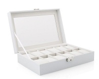 12 Slot PU Leather Watch Display Jewelry Case Organizer - White Photo