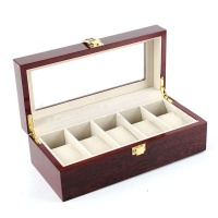 5 Grid Wooden Jewelry Display Collection Case - Cherry Wood Finish Photo