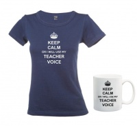 Keep Calm Or I Will Use My Teacher Voice Navy T-Shirt And Mug Combo Keep Calm Or I Will Use My Teacher Voice Navy T-Shirt And Mug Combo Photo