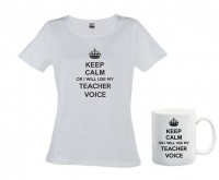 Keep Calm Or I Will Use My Teacher Voice White T-Shirt And Mug Combo Photo