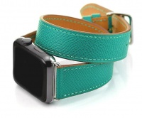 Apple Watch Strap 42mm Genuine Leather Double Loop Wrap "Hermes" Band By Anebest - Teal Photo