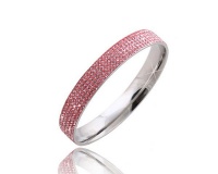 Skyla Jewels Stainless Steel 5 Row Pink Rhinestone Bangle Bracelet Photo