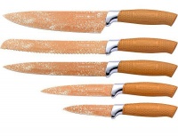 Royalty Line Non-Stick Coating Knife Set 5 Piece with Stand - Gold Photo