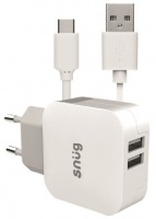 Snug 2 Port 3.4amp Charger with Type C Cable - White Photo