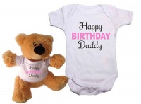 Qtees Africa Happy Birthday Daddy Girl Baby Grow & Teddy Combo Photo
