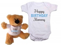 Qtees Africa Happy Birthday Mommy Boy Baby Grow & Teddy Combo Photo