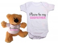 Qtees Africa Please Be My Godfather Girl Baby Grow & Teddy Combo Photo