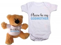 Qtees Africa Please Be My Godmother Boy Baby Grow & Teddy Combo Photo