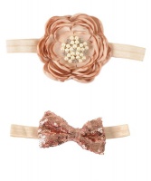 Croshka Designs Flower & Bow Headbands Set of Two in Light Brown Photo