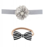 Croshka Designs Set of Two Flower & Striped Bow Headbands Photo