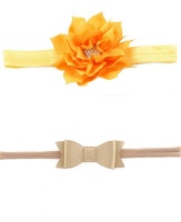 Croshka Designs Set of Two Flower & Bow Headbands in Yellow & Gold Photo