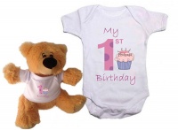 Qtees Africa My First Birthday Princess Baby Grow & Teddy Bear Combo Photo