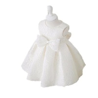 Snow White Vintage Lace Bow Flowergirl Dress - White Photo