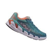 HOKA ONE ONE Womens Vanquish 3 Running Shoe - Blue Radiance & Neon Coral Photo