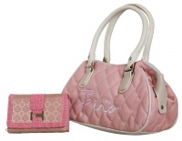 Fino 2 Tone Quilted Pu fashion Bag & Purse Set - Pink Photo