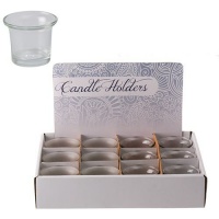 Bulk Pack x12 Clear T-Lite Glass Candle Holder - 6.5cm Photo