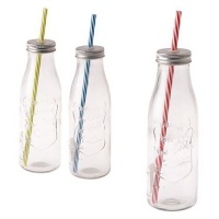 Bulk Pack x9 Glass Drinking Bottle with Straw - Assorted Photo