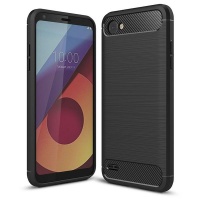 LG Tuff-Luv Carbon Fibre Effect Shockproof Protective Back Cover Case for Q6 - Black Photo