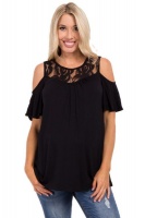 Absolute Maternity Lace Cold Shoulder Top - Black Photo