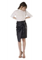 Closet London Women's Bow Detail Faux Leather Skirt - Black Photo